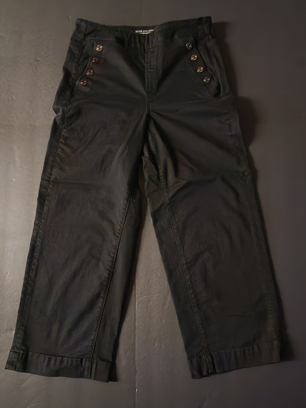 Chicos Black Wide Leg Ankle Stretch Pants, US 8R Chico 1R (Med) Snap Pockets, Pu